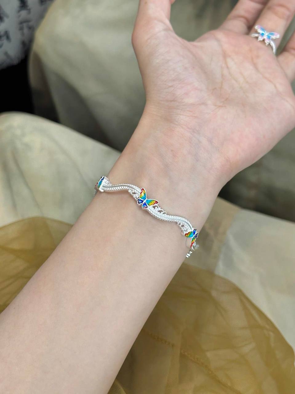 “Butterflies in Bloom” Sterling Silver 999.9 Blue Enamel Bangle – Elegant New Chinese Style Bracelet for Women